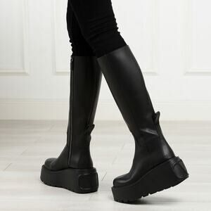 New Valentino Garavani V Logo Platfrom Knee High Boots Black Size 38.5